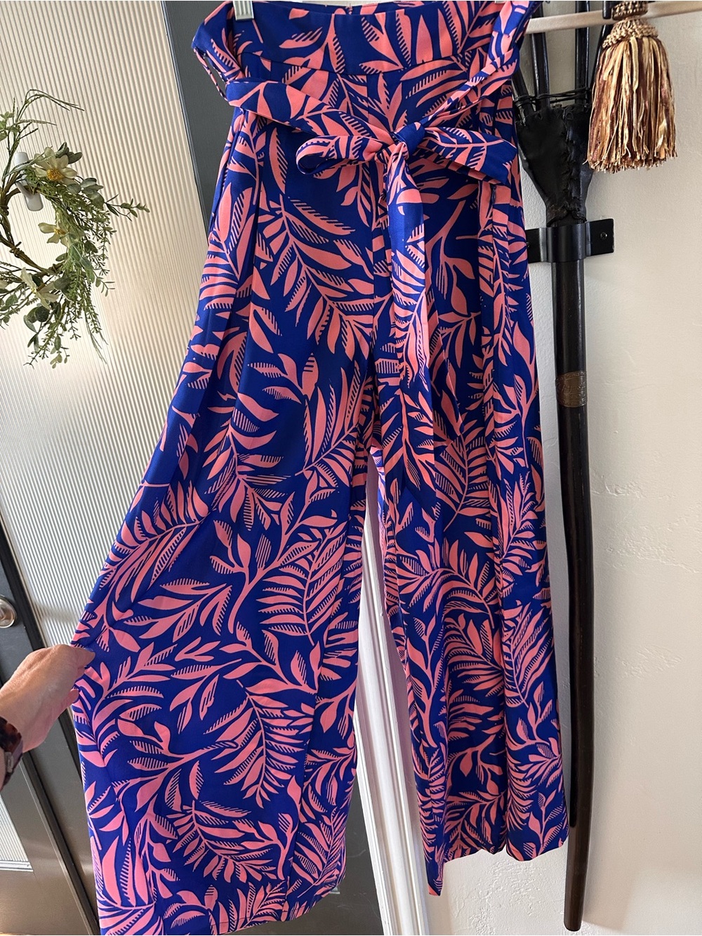Flying Tomato Navy & Pink Wide-Leg Jumpsuit with Paperbag Waist